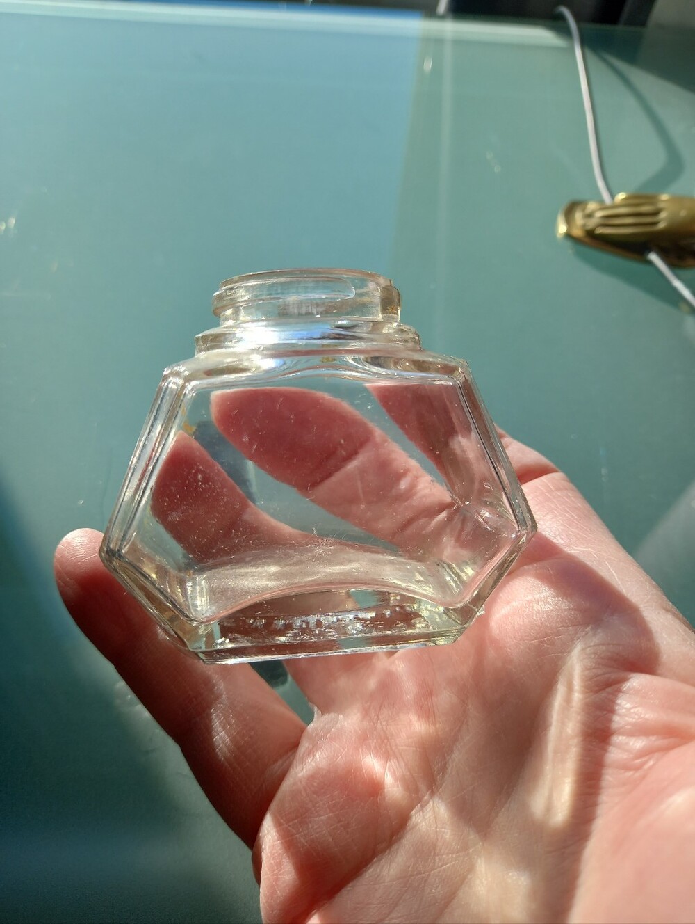 Vintage Empty Clear Hexagonal Glass Ink Bottke